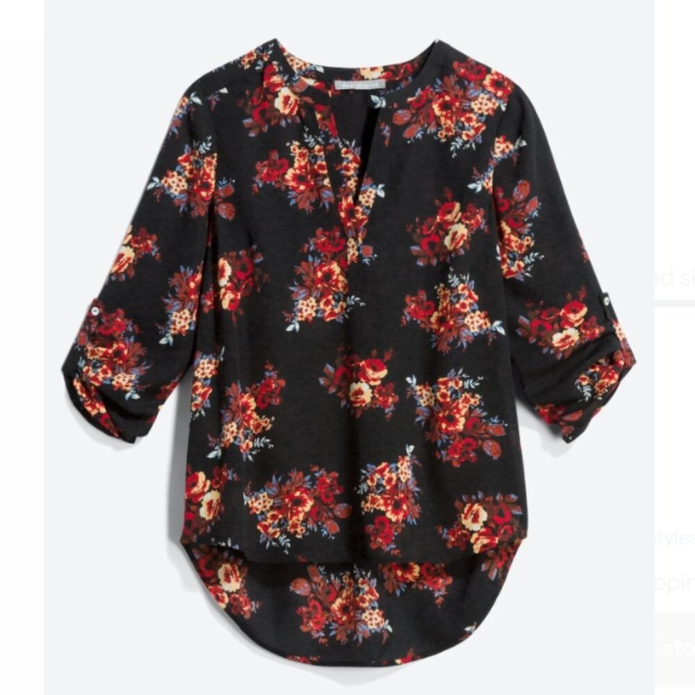 Daniel Rainn Koda Split Neck Blouse - Black Floral - L